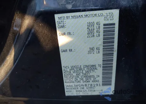 2015 Nissan Altima 2.5 S from USA, damaged, VIN 1N4AL3AP1FN878191